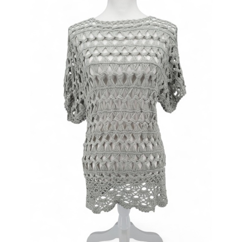 POL‎ Boho Crochet Tunic Sweater Cover Up Coastal Grandmother Festival Small